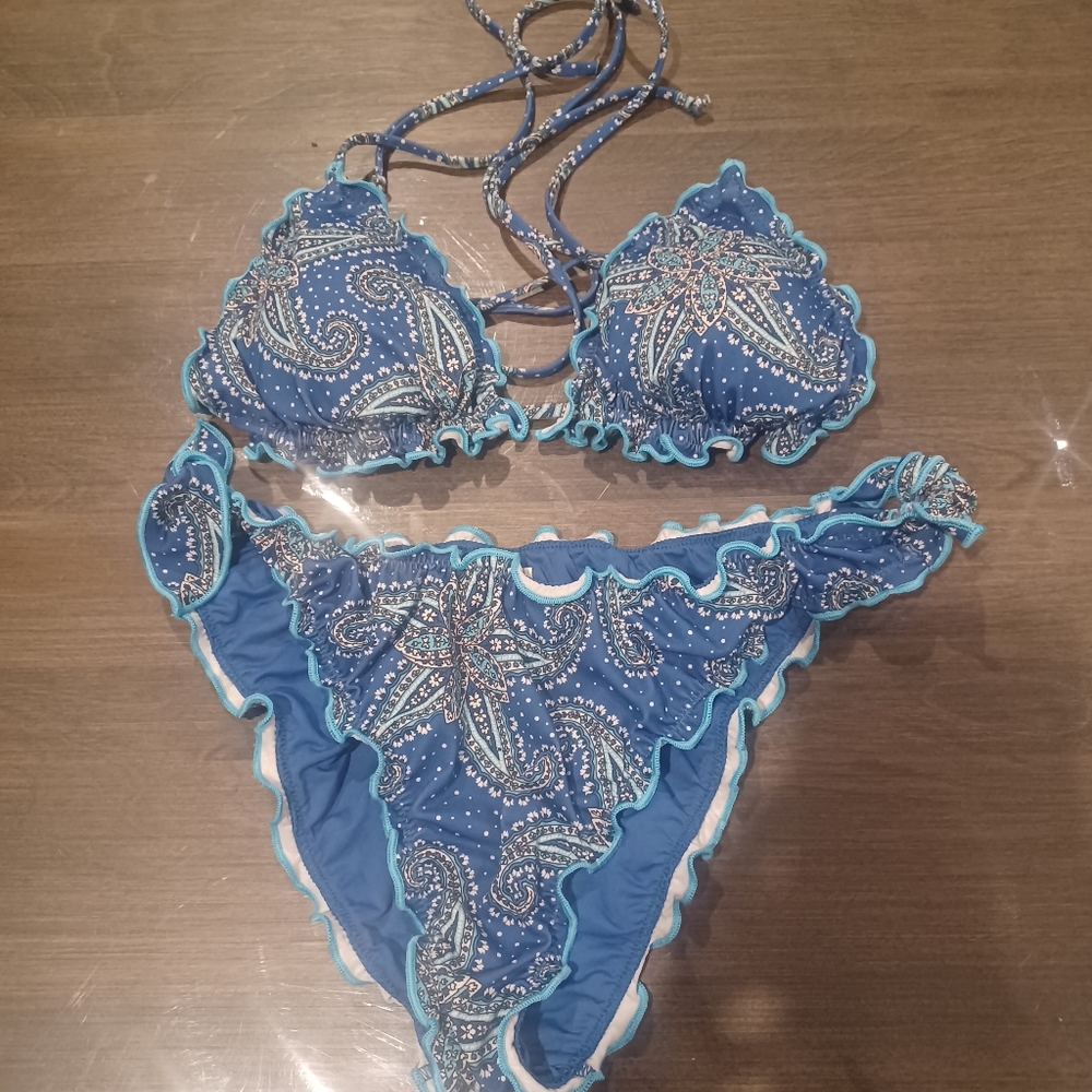 MC2 Saint Barth Blue and White Paisley Bikini (M)